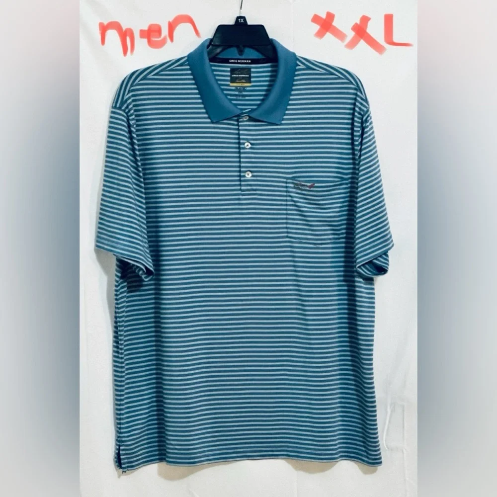 MENS BLUE & WHITE STRIPED GOLF ⛳️ POLO